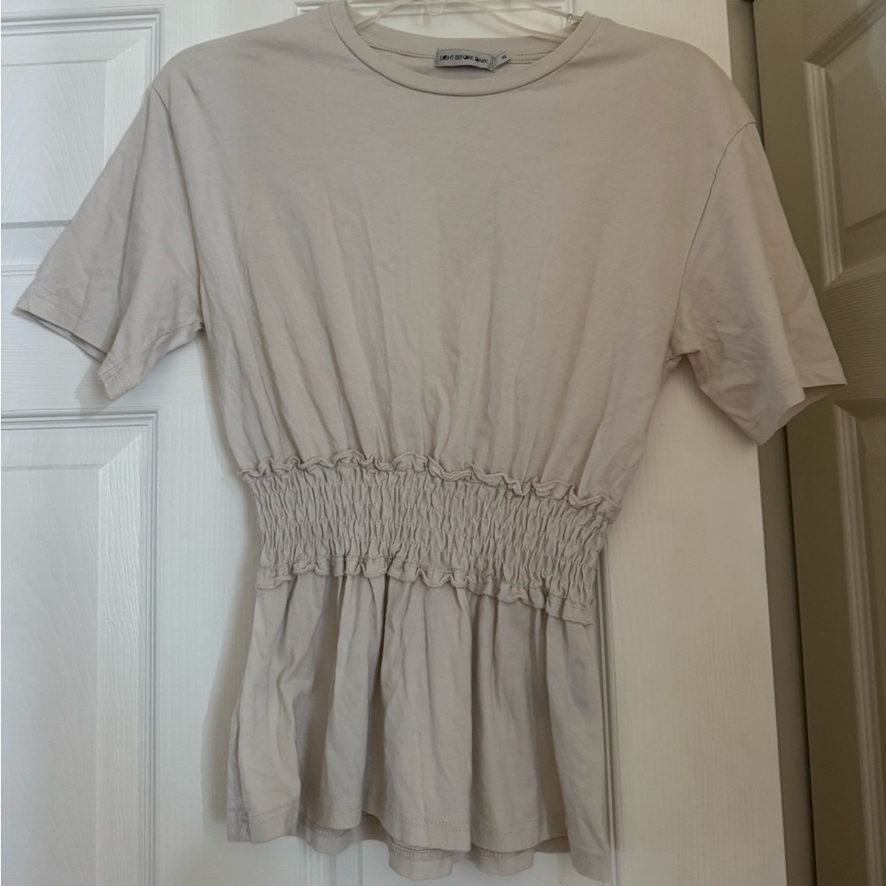 Urban Outfitters Cream Smocked T-Shirt